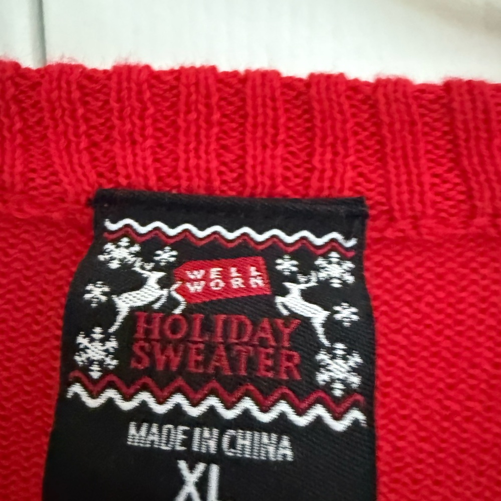Well Worn Red Cowl Neck Sweater With Reindeer Design View 2